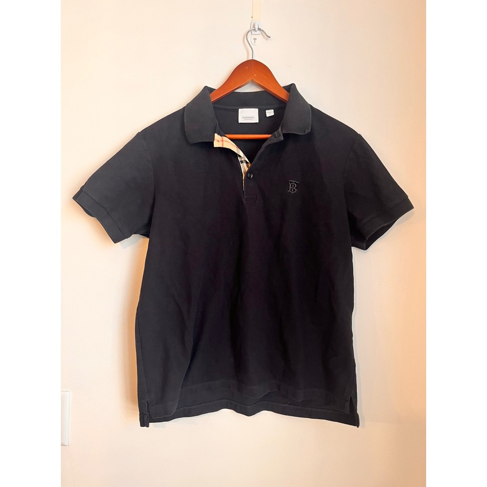 Burberry Mens Monogram Motif Pique Polo Black TB Logo 8014003 Large
